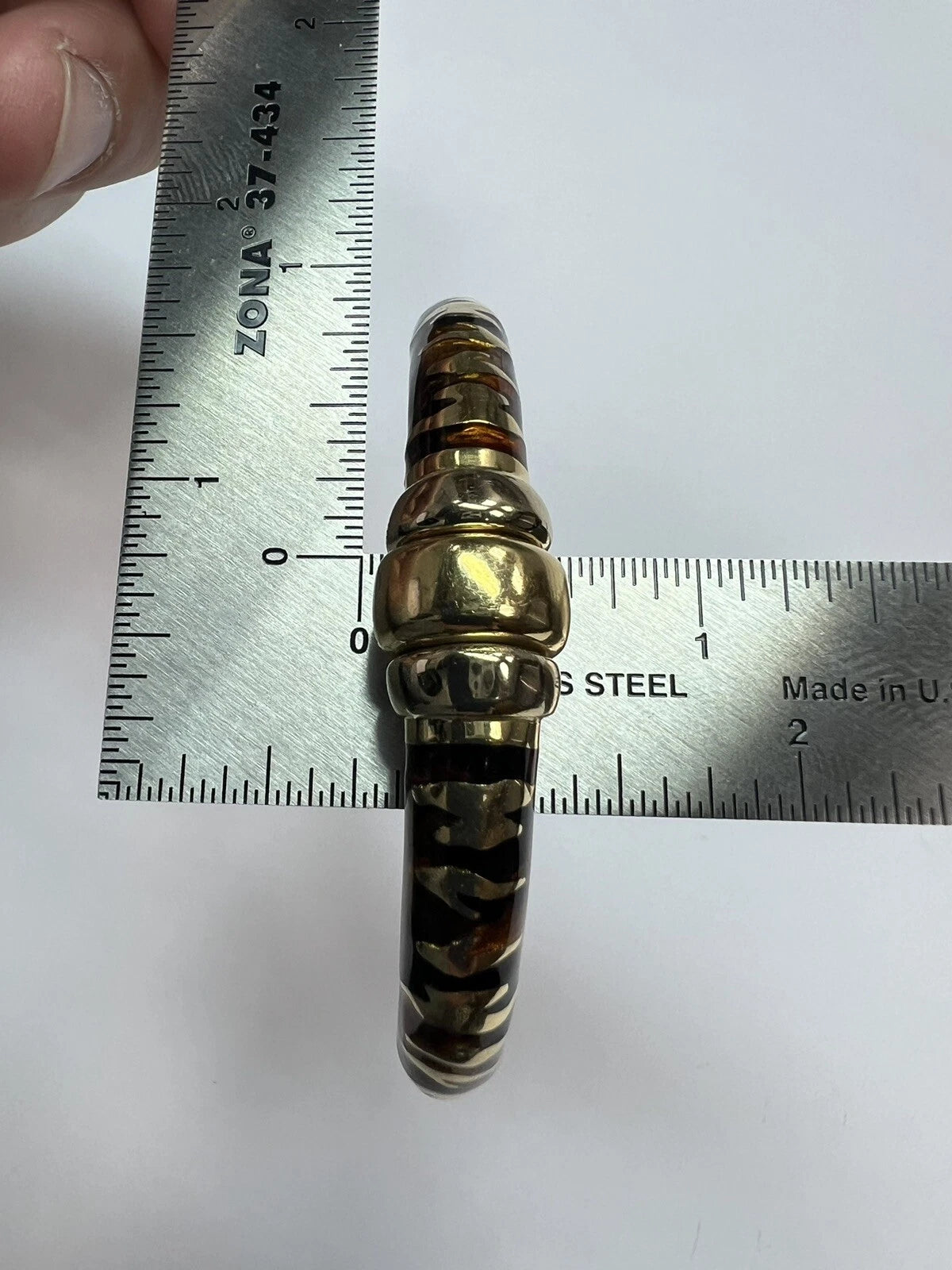 Modern Gold Enamel Inlay Tiger Stripe Pattern Italian Spring Hinged Bangle
