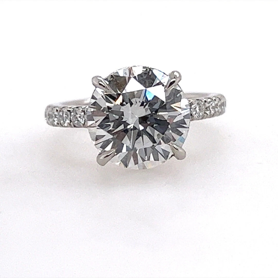 GIA Certified 4.02 Carat G SI2 EX Cut None Natural Round Diamond Engagement Ring