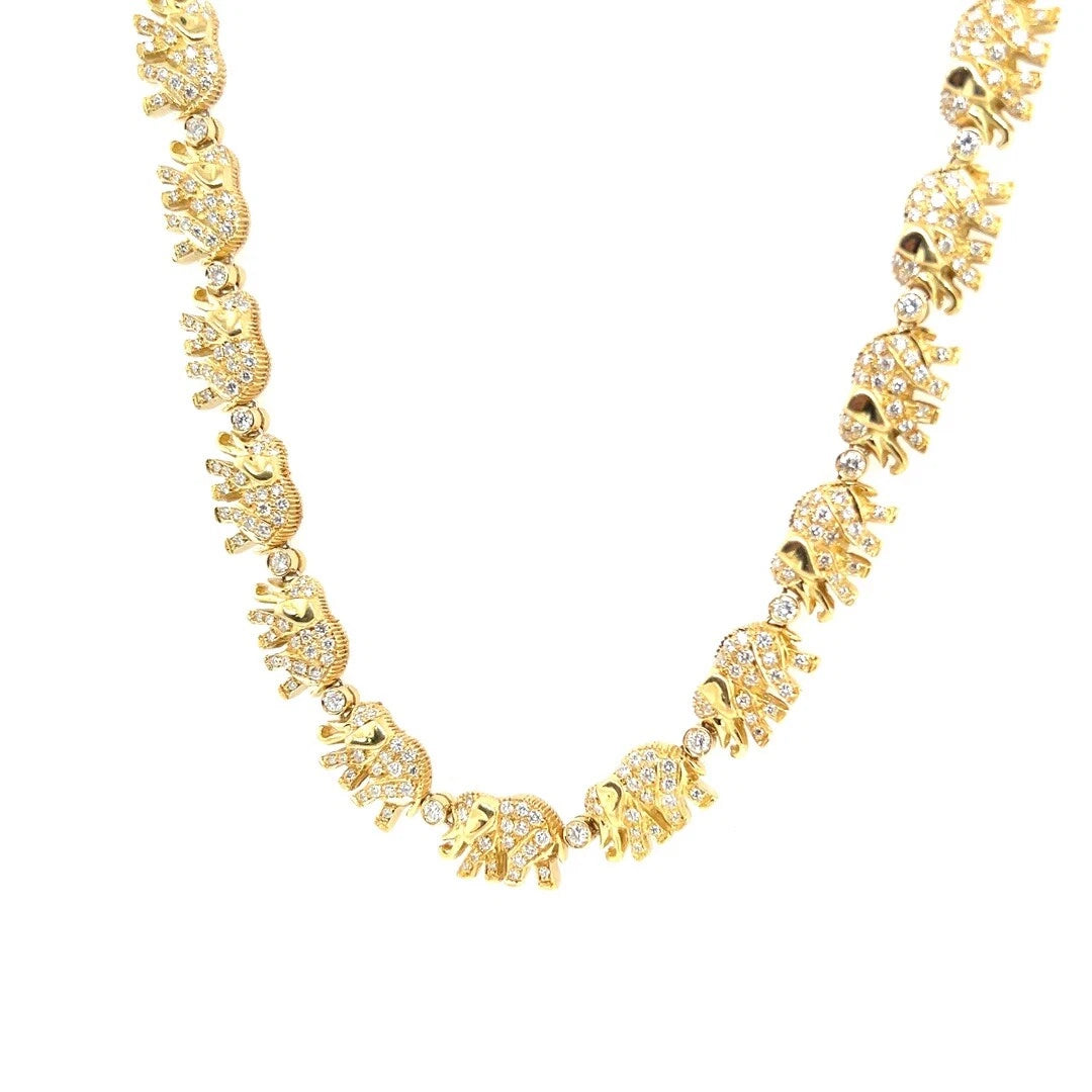 Retro Gold 5.50 Carat Natural Brilliant Colorless Diamond Elephant Necklace 1990