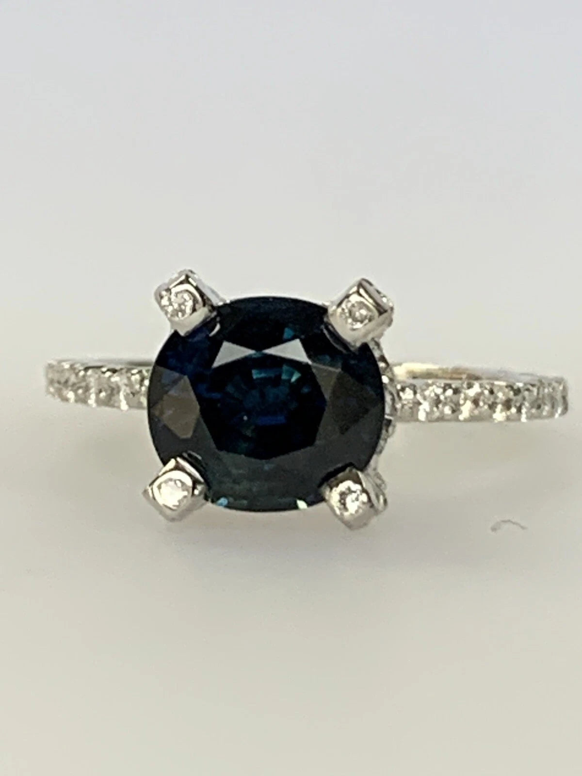 Retro 2.70 Carat Cushion Natural Midnight Blue Australian Sapphire Platinum Ring
