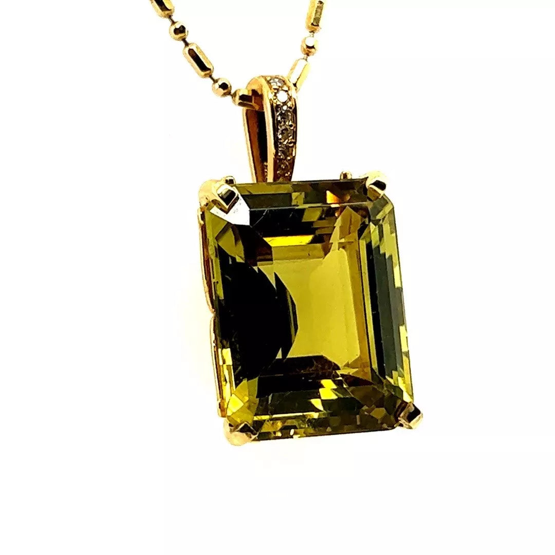 Retro GIA Certified 23.67 Carat Greenish Yellow Natural Chrysoberyl Gold Pendant