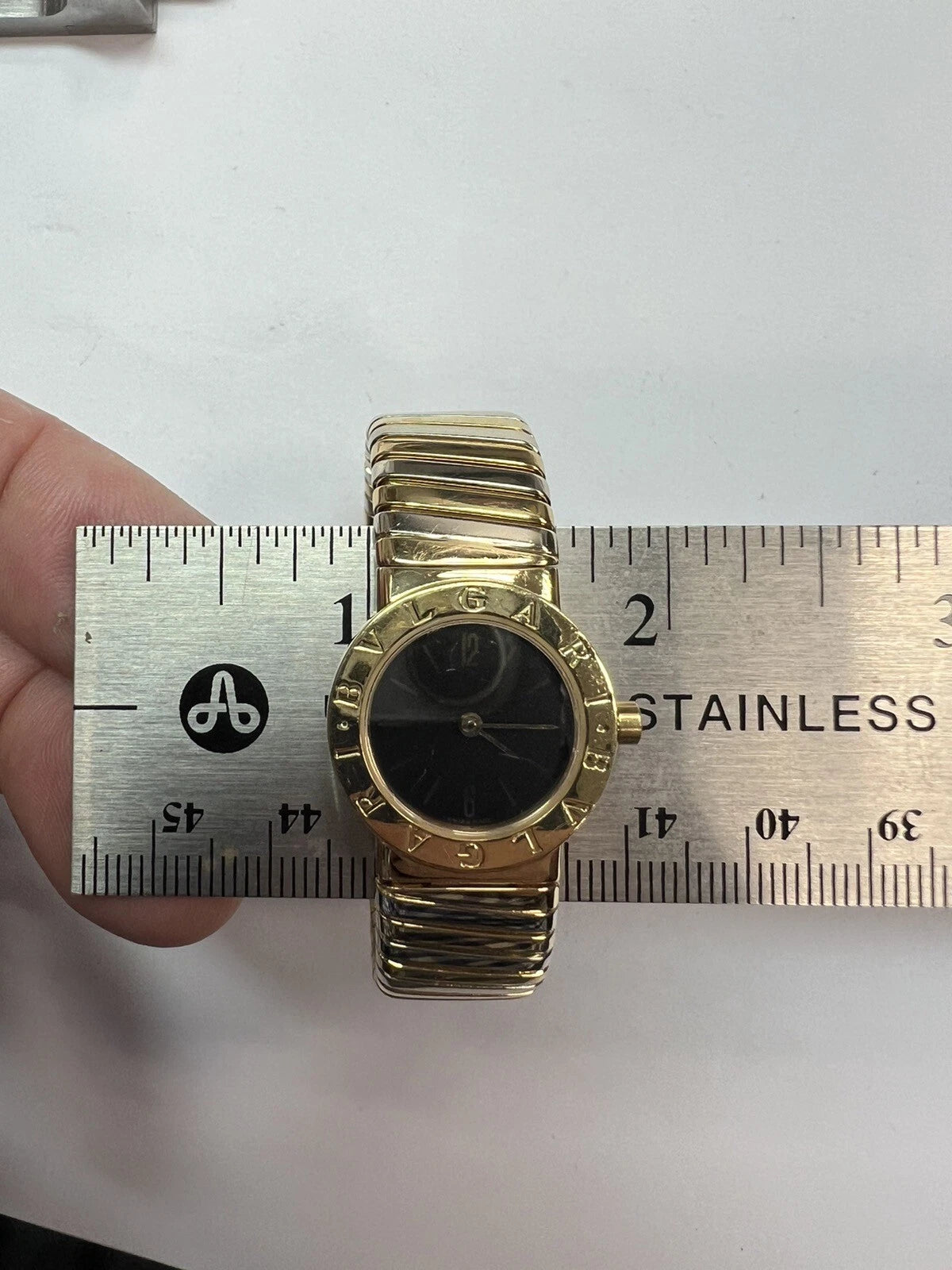 Modern BVLGARI White/Yellow Gold Tubogas Open Flex Cuff Quartz Lady 23mm Watch