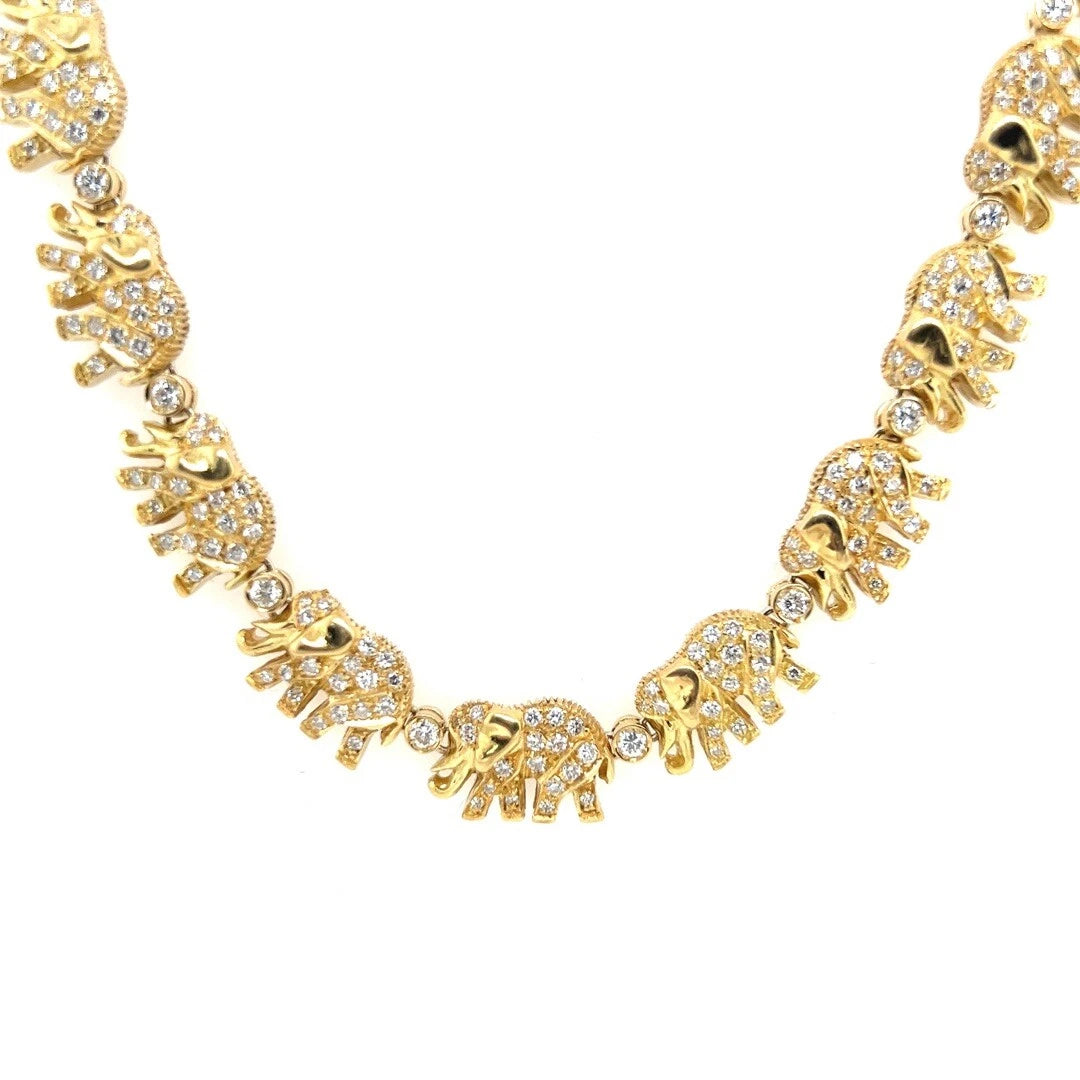 Retro Gold 5.50 Carat Natural Brilliant Colorless Diamond Elephant Necklace 1990