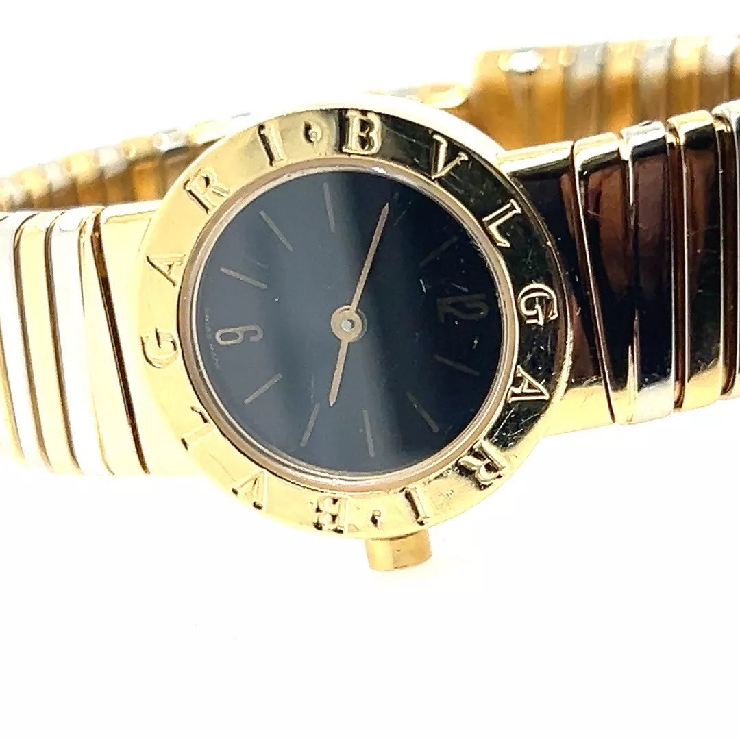 Modern BVLGARI White/Yellow Gold Tubogas Open Flex Cuff Quartz Lady 23mm Watch