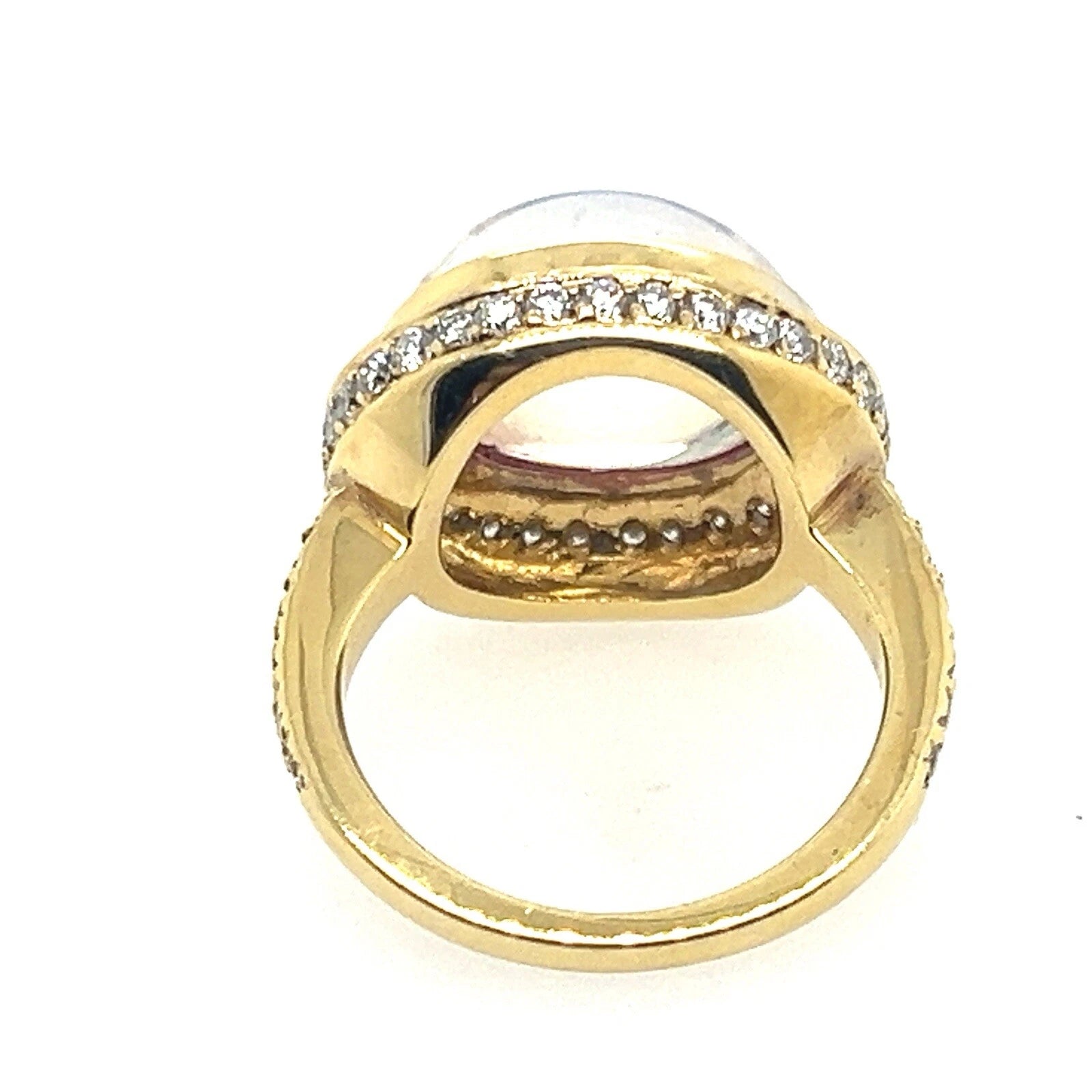 Modern Gold 7.25 Carat Natural Blue Moonstone & Colorless Diamond Cocktail Ring