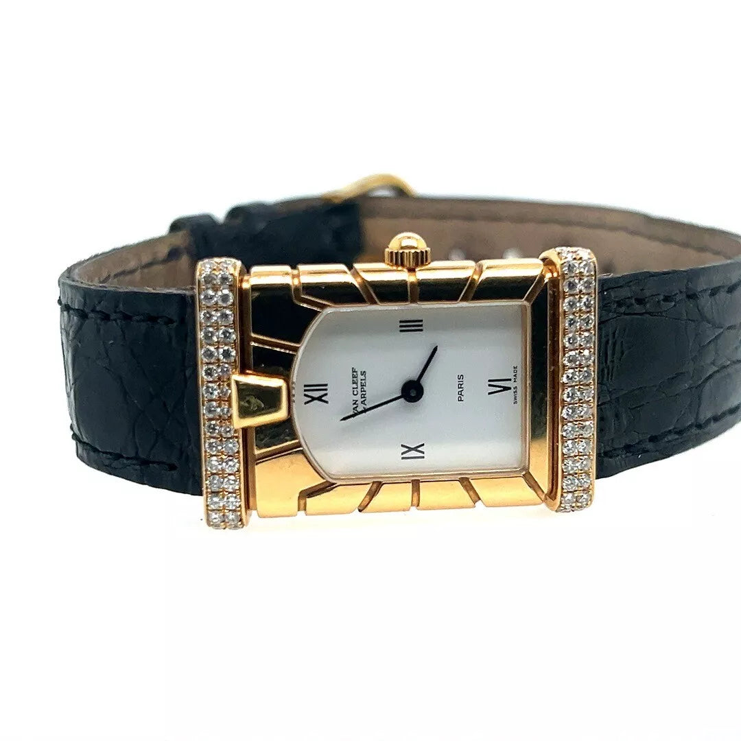 Van Cleef & Arpels Ladies Diamond & 18k Yellow Gold Facade Quartz Dress Watch
