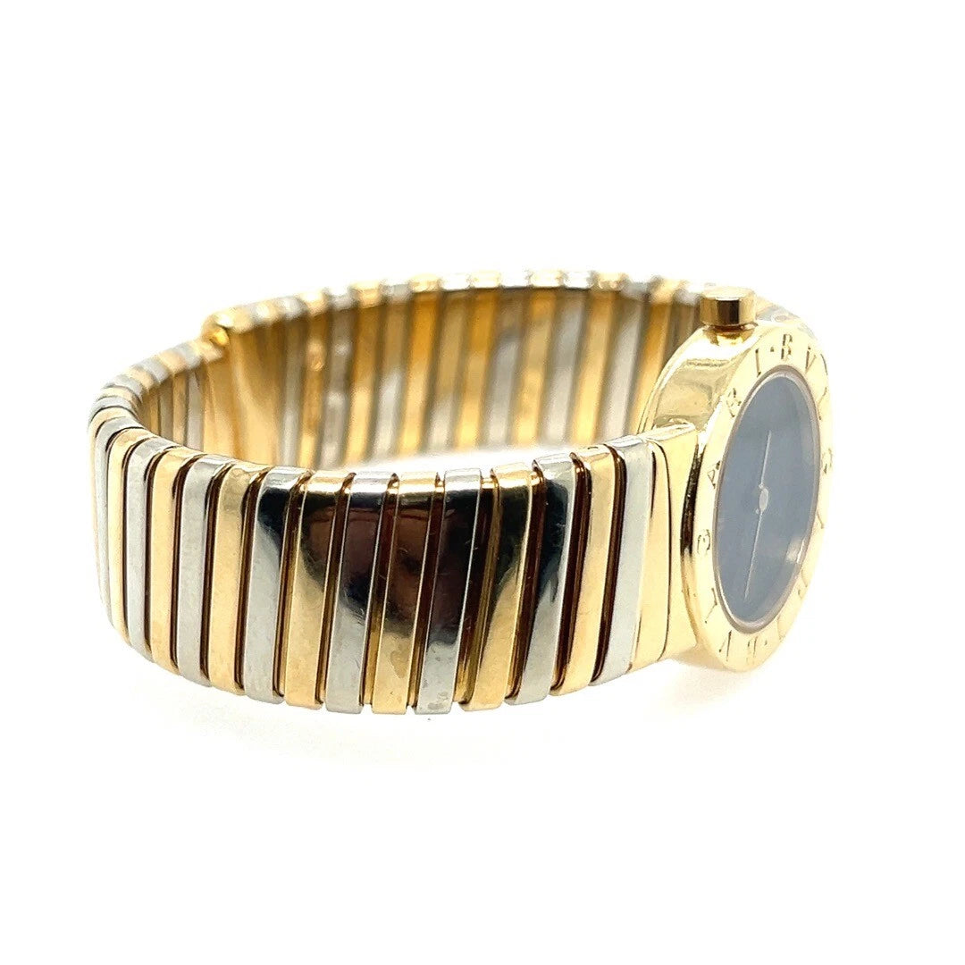 Modern BVLGARI White/Yellow Gold Tubogas Open Flex Cuff Quartz Lady 23mm Watch