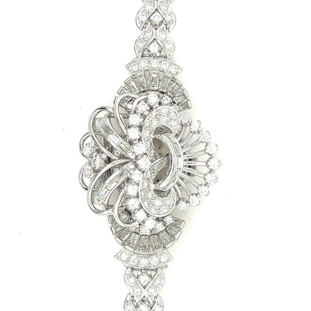 Retro Ladies Platinum Patek Philippe 11 Carat Diamond Watch & Brooche Circa 1950