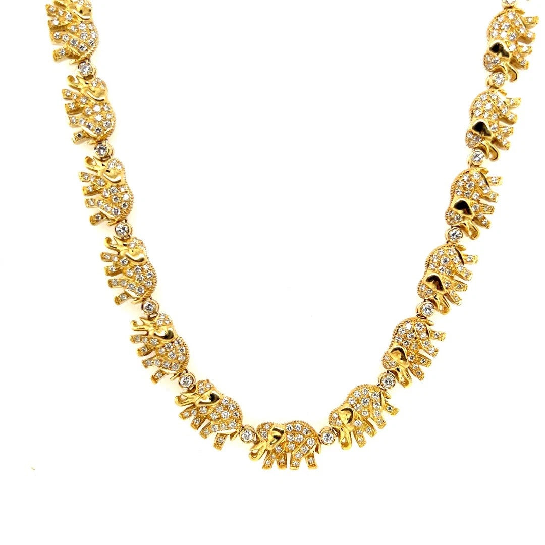 Retro Gold 5.50 Carat Natural Brilliant Colorless Diamond Elephant Necklace 1990