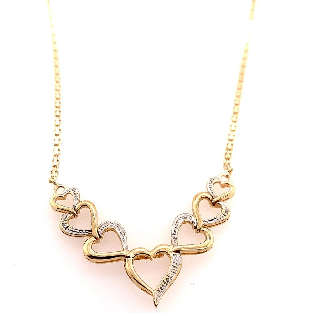 Modern 10k Gold & Natural Diamond 6.2 gram 17.5" inch Heart Necklace
