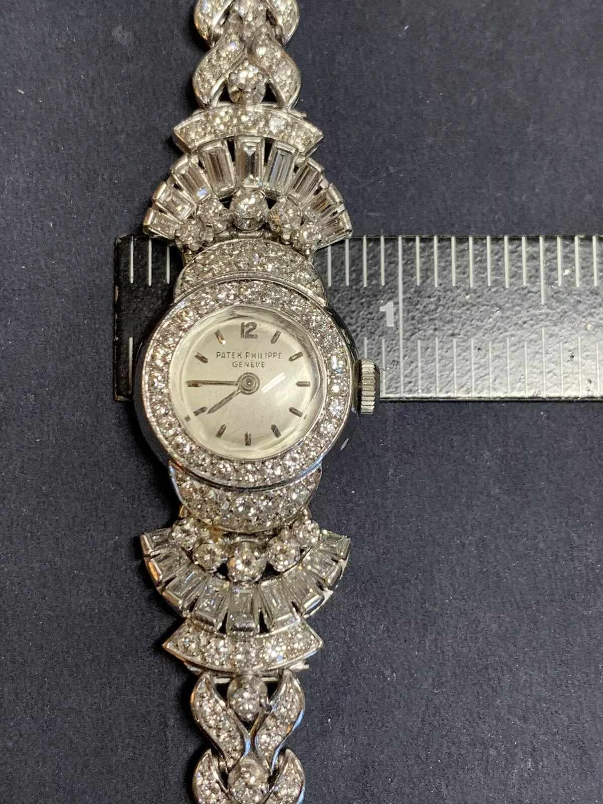 Retro Ladies Platinum Patek Philippe 11 Carat Diamond Watch & Brooche Circa 1950