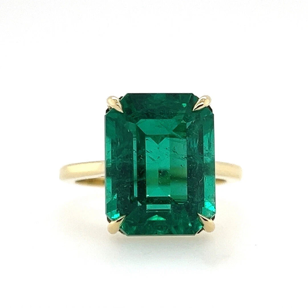 Modern Gold 8.27 Carat AGL Certified Natural Zambian Green Emerald Cocktail Ring