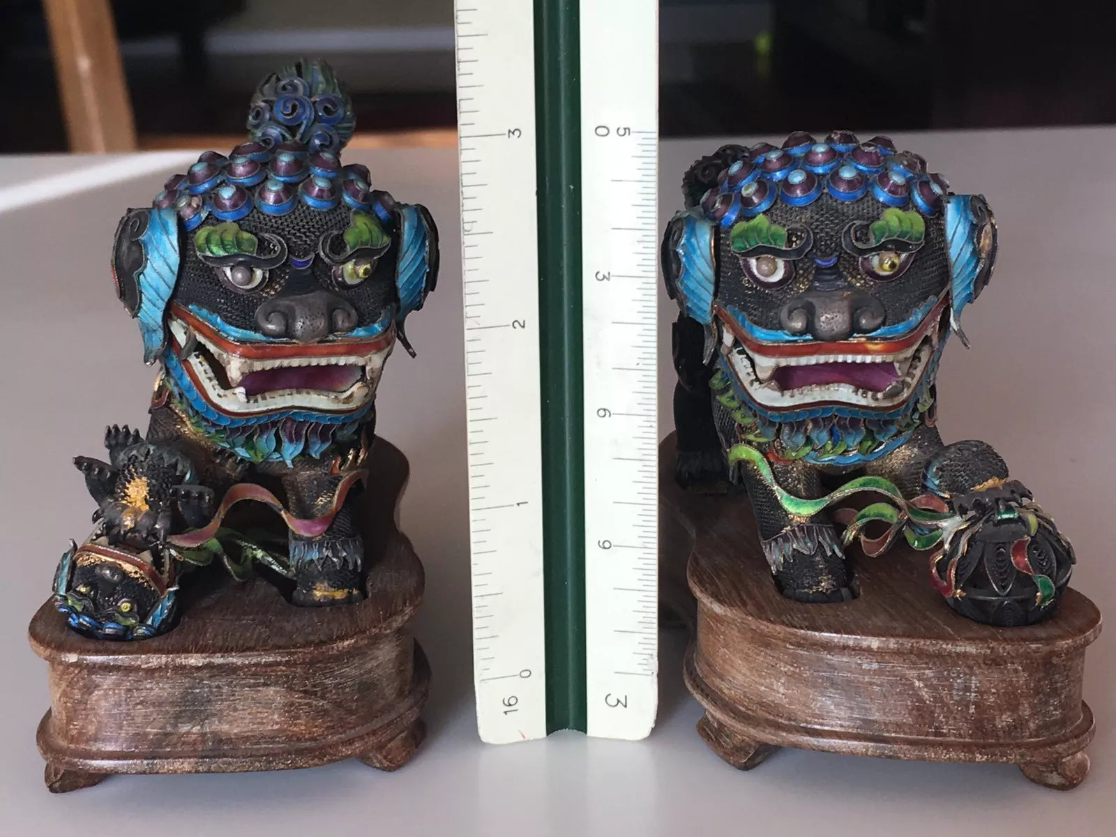 Very Rare Vintage Chinese Silver 925 Enamel Lion Fixture Estate Antique Gem