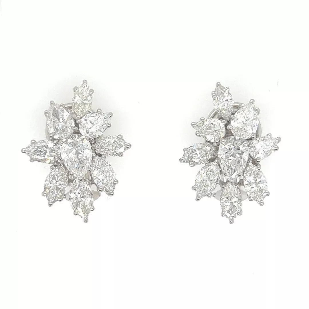 Retro Gold 7 Carat GIA Certified Natural Colorless Diamond Cluster Earrings 1950