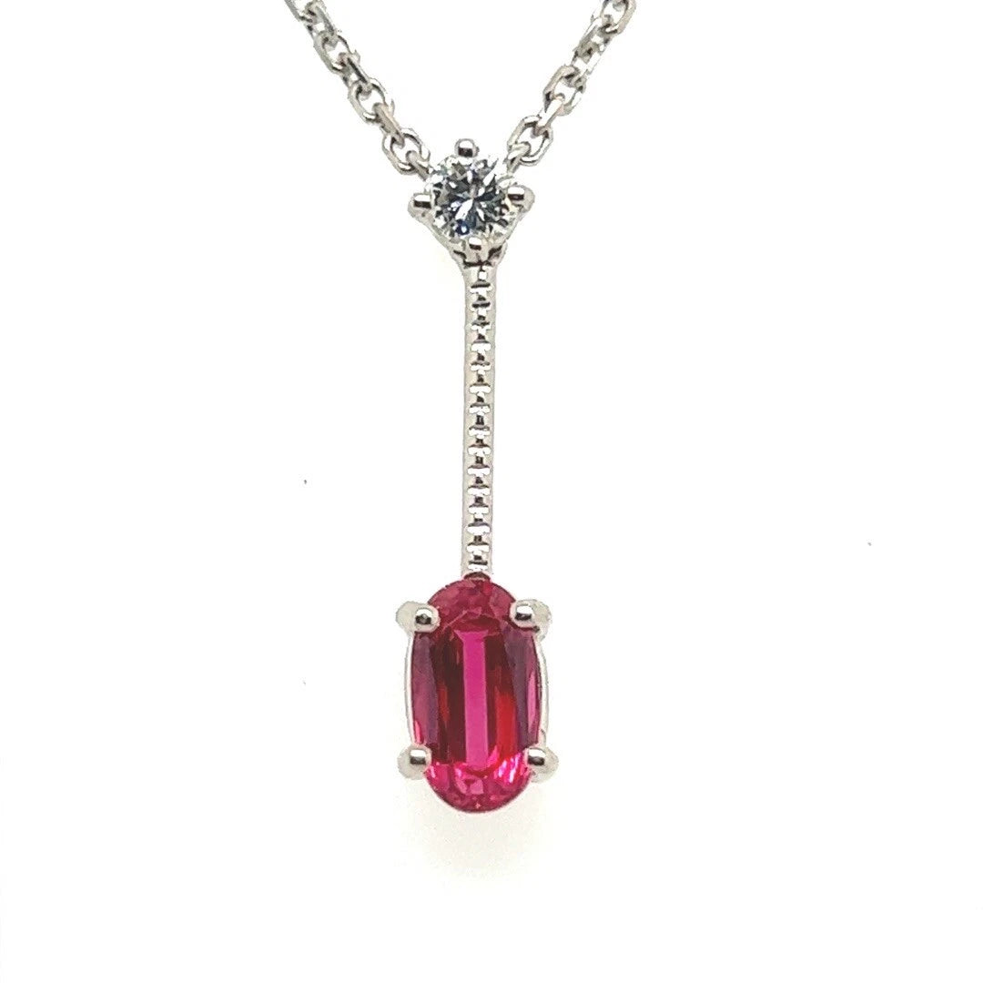 Modern Gold 1.08 Carat Natural Colorless Diamond & Oval Red Spinel Gem Pendant
