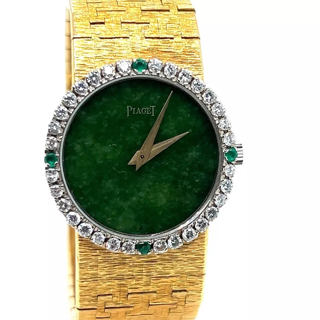 Retro Gold Piaget Depose Natural Diamond Bezel and Rare Jade Dial Circa 1970