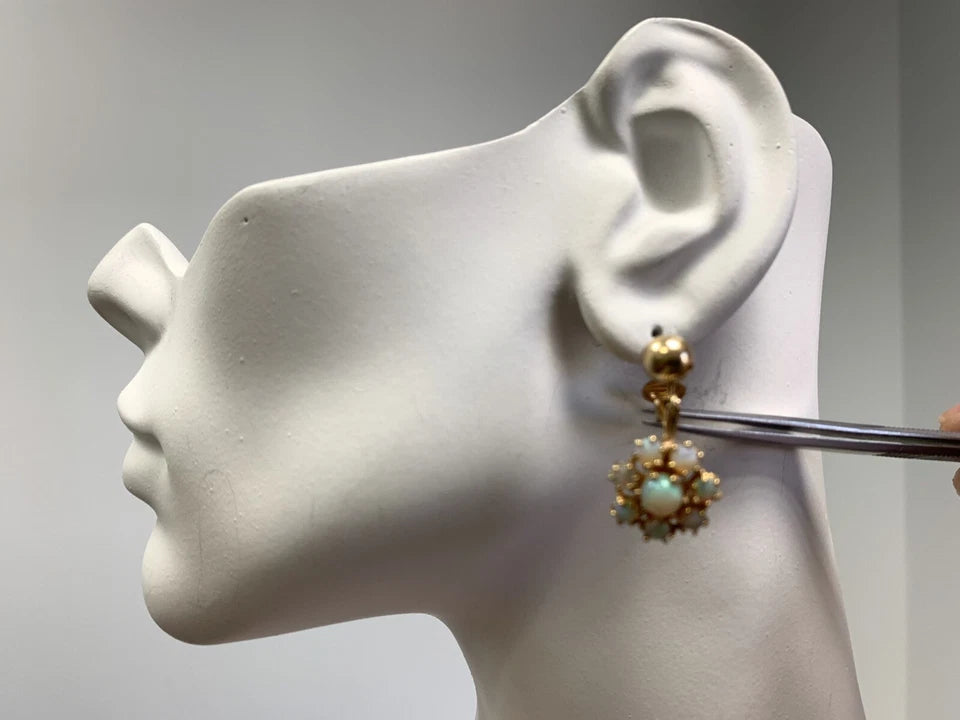 Vintage Gold Natural Opal Earrings Gem Stone Circa 1980