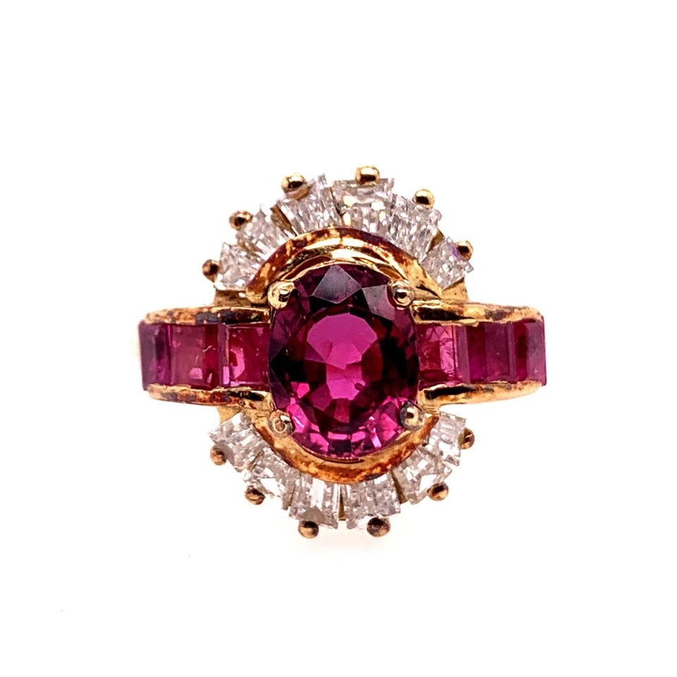 Retro Gold Cocktail Ring 3.25 Carat Natural Oval Gem Ruby & Diamond Circa 1950