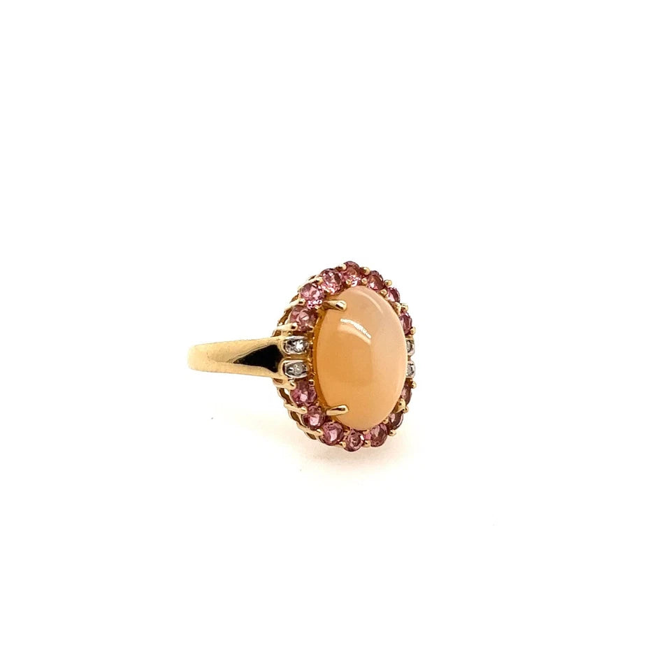 Modern Gold 5.53 Carat Natural Cats-Eye Moonstone & Tourmaline Cocktail Ring