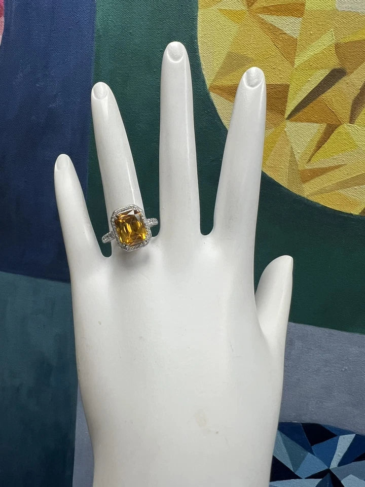 Modern 5 Carat Platinum Natural Diamond & Synthetic Yellow Sapphire Estate Ring