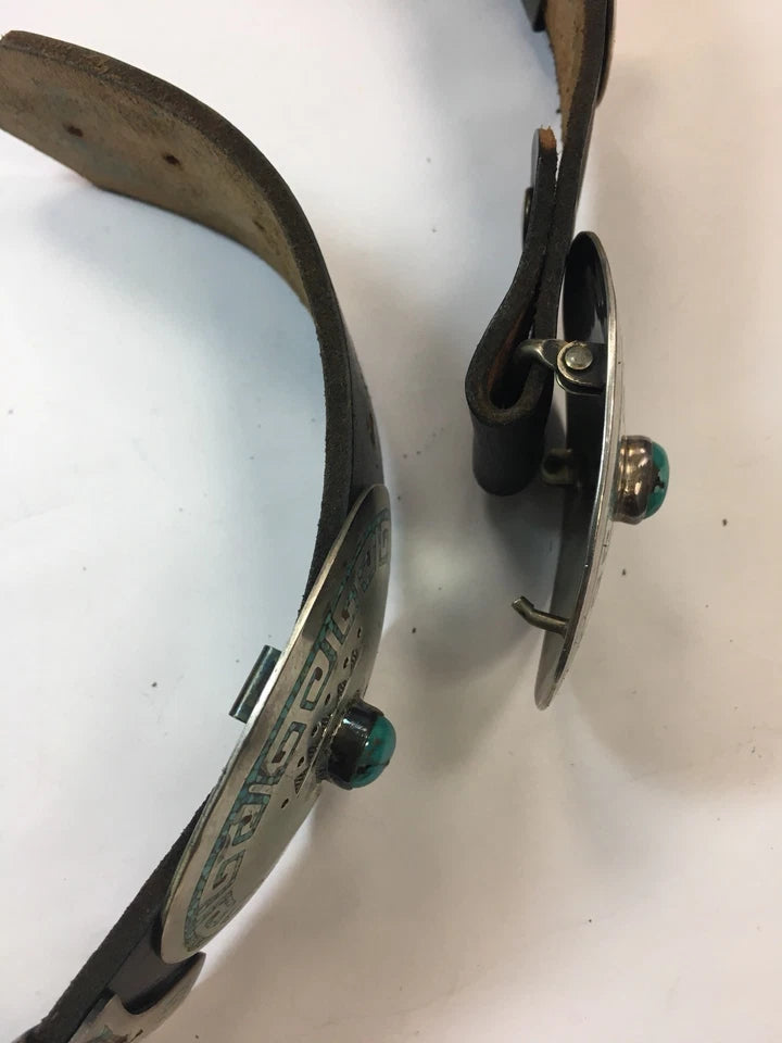 Antique Silver Belt 925 482.7g INLAY Turquoise Old Pawn CONCHO Estate Gem Stone