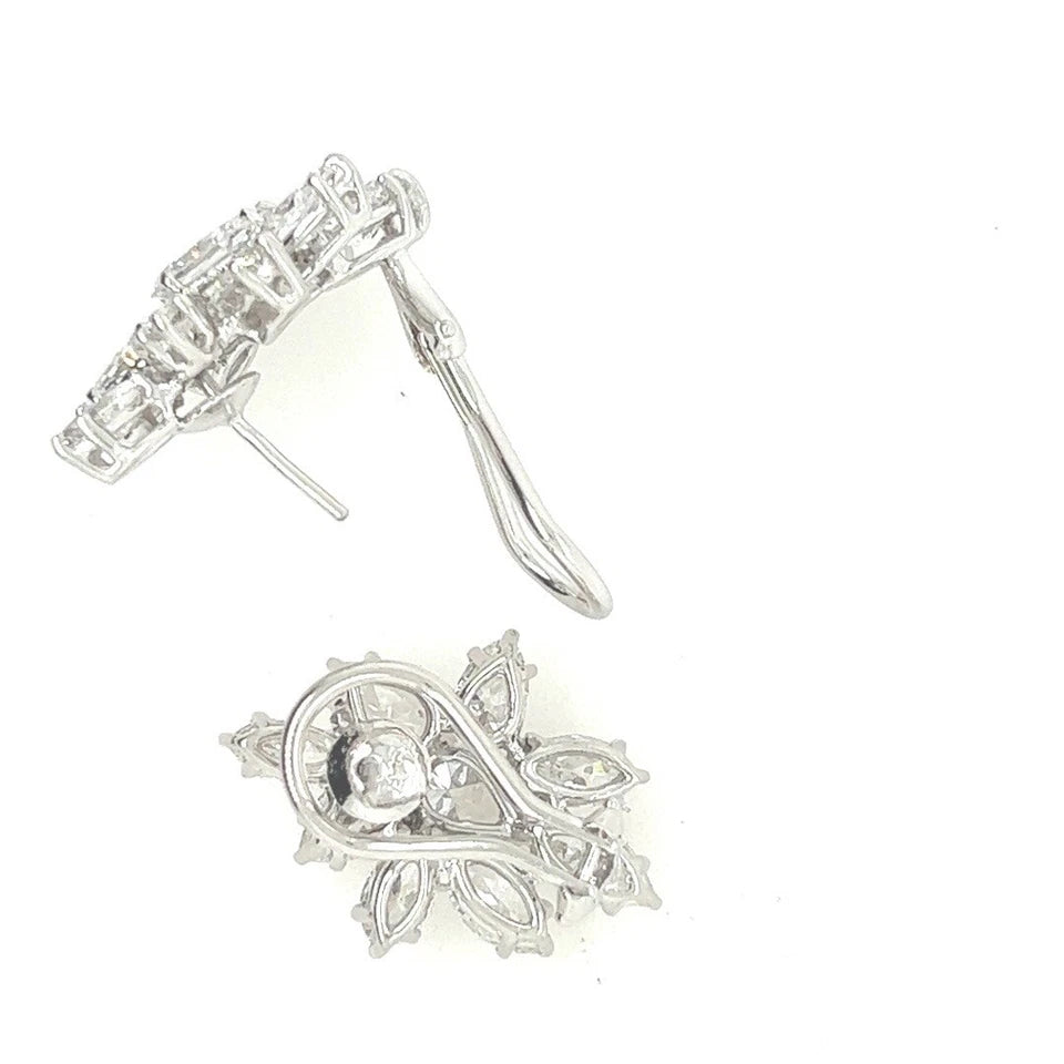 Retro Gold 7 Carat GIA Certified Natural Colorless Diamond Cluster Earrings 1950