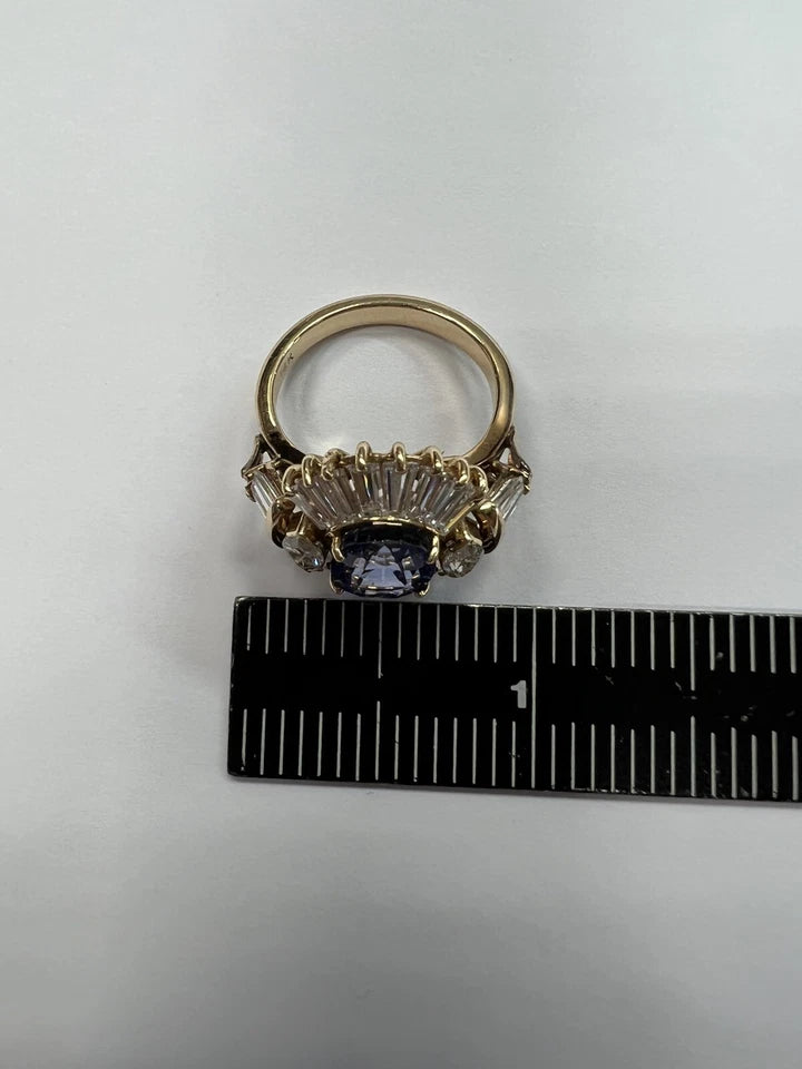 Retro Gold 6.77 Carat Certified Natural Blue Sapphire Diamond Cocktail Ring 1960