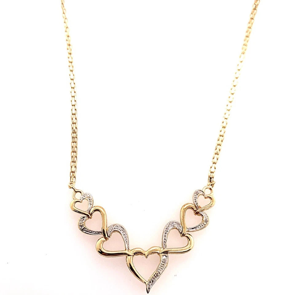 Modern 10k Gold & Natural Diamond 6.2 gram 17.5" inch Heart Necklace