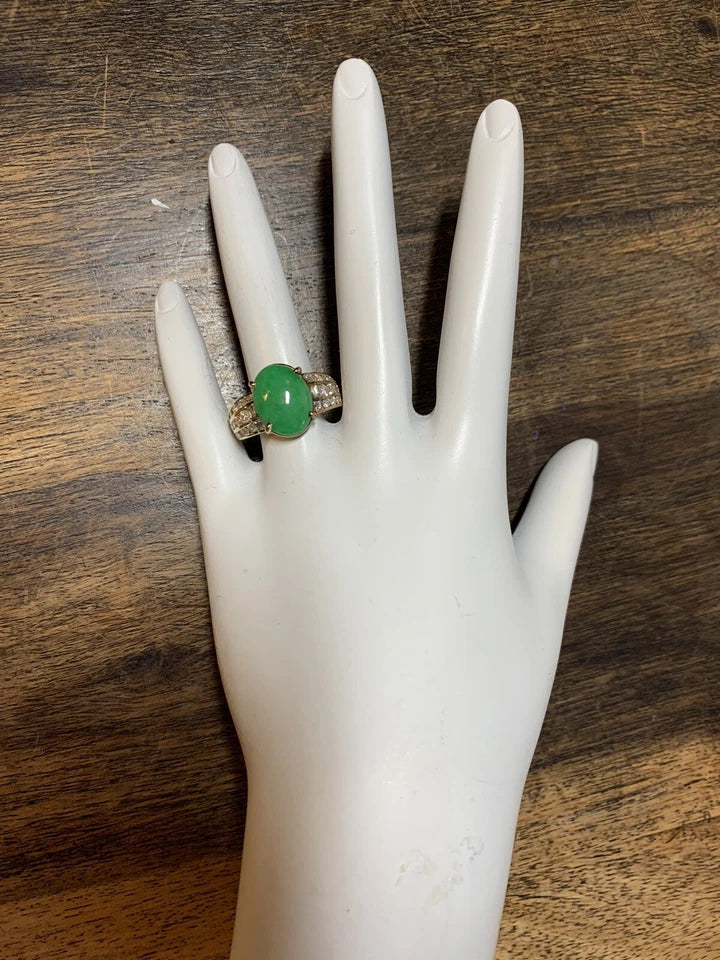 GIA Certified 3.47 Carat Natural Jadeite "A" Jade & Diamond Gold Ring Circa 1950