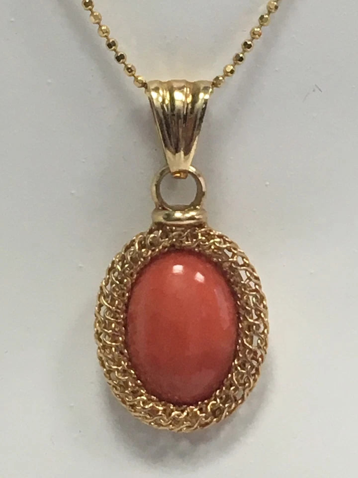 14k 3.94g Gold Pendant Appx 15x11mm Natural Coral Vintage Estate Loose Gem Stone