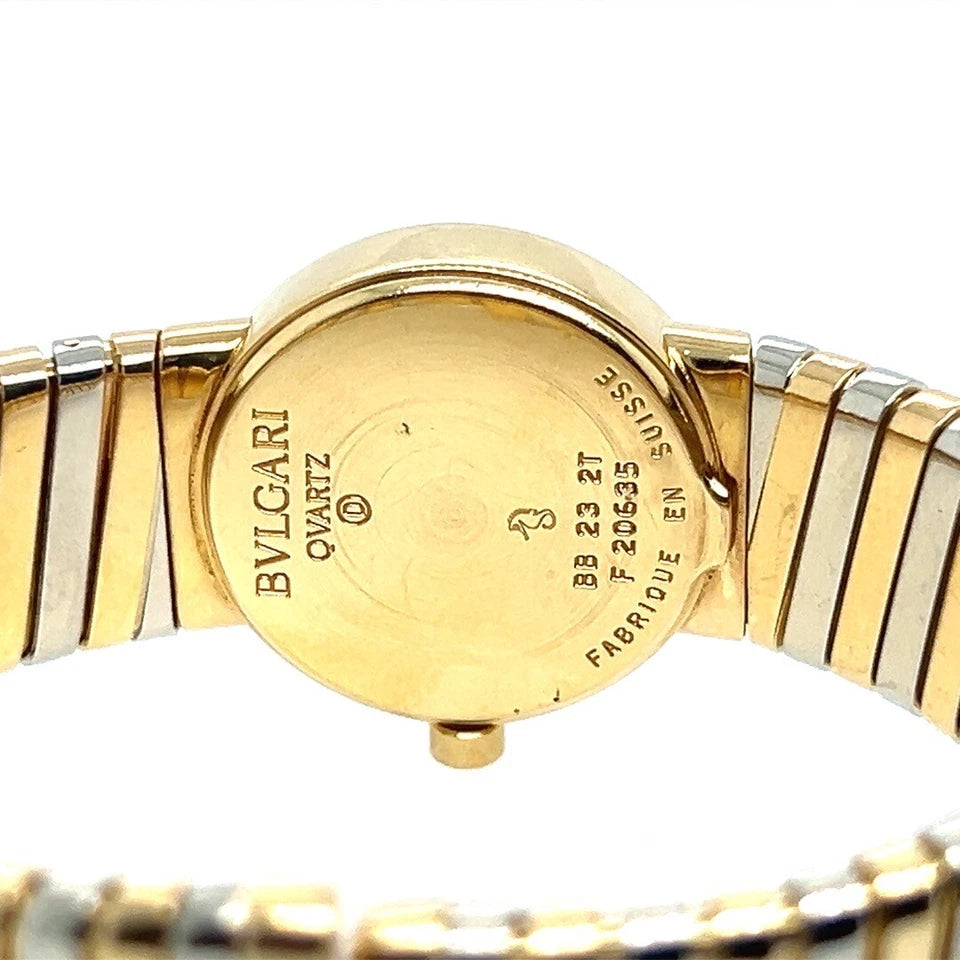 Modern BVLGARI White/Yellow Gold Tubogas Open Flex Cuff Quartz Lady 23mm Watch