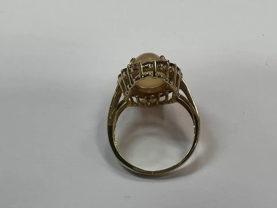 Modern Gold 5.53 Carat Natural Cats-Eye Moonstone & Tourmaline Cocktail Ring