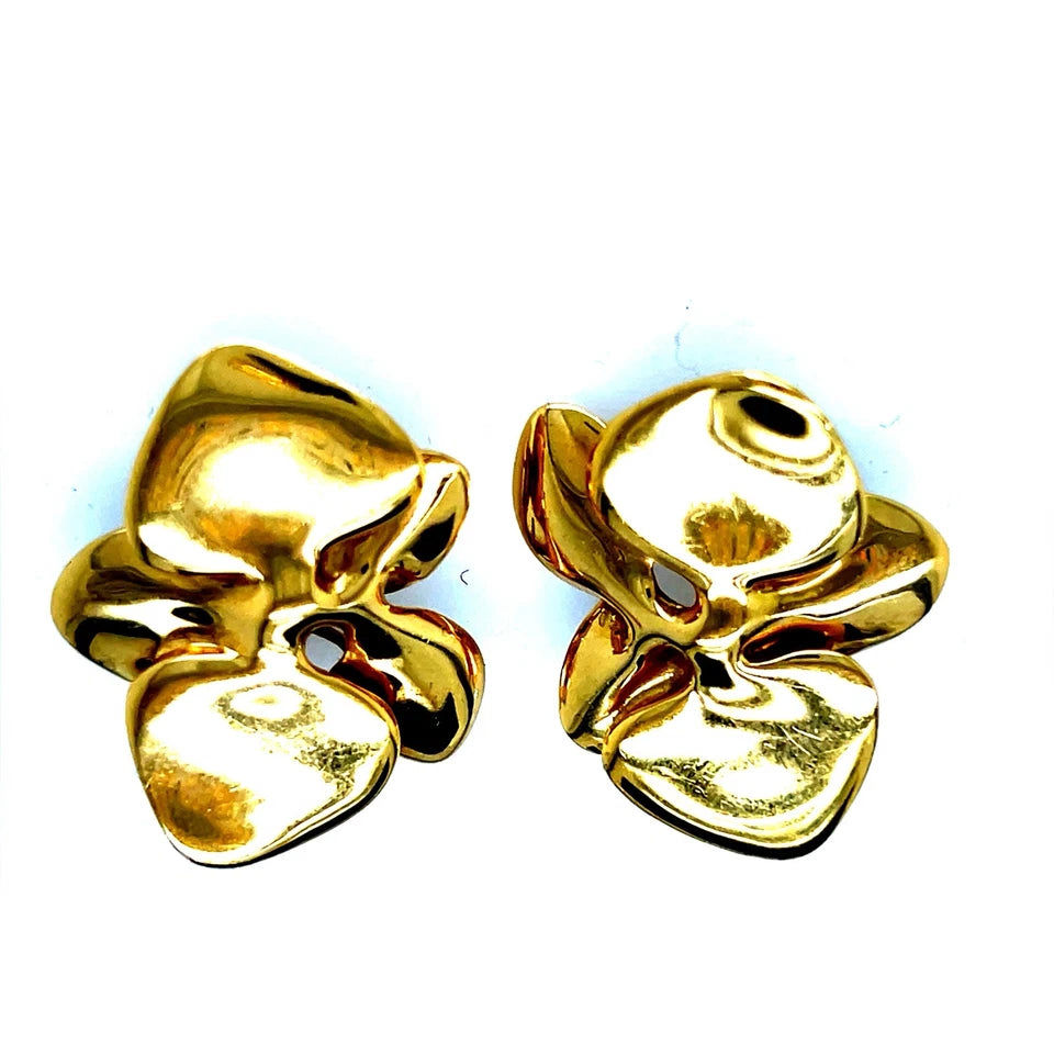 Retro Gold Angela Cummings Floral Orchid Petal Earrings New York Circa 1984