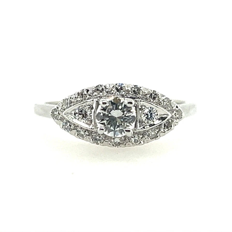 Art Deco 0.65 Carat Natural Colorless Diamond Engagement Gold Ring Circa 1950