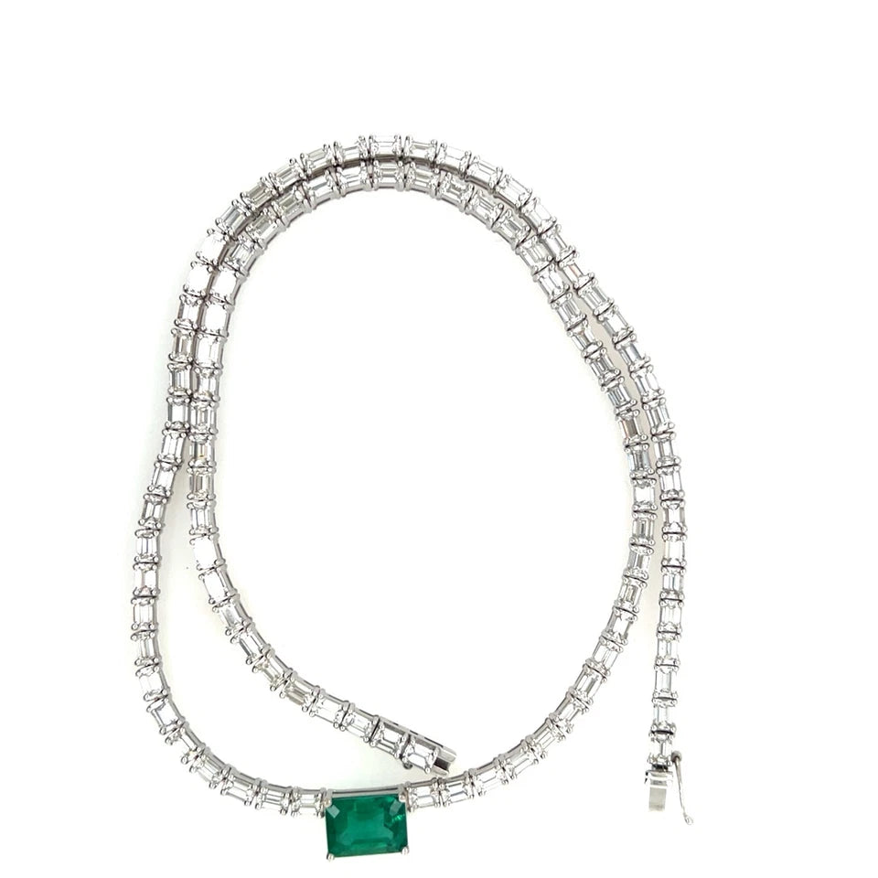 Modern Gold 14.77 Carat Natural GIA Certified Zambian Emerald & Diamond Necklace