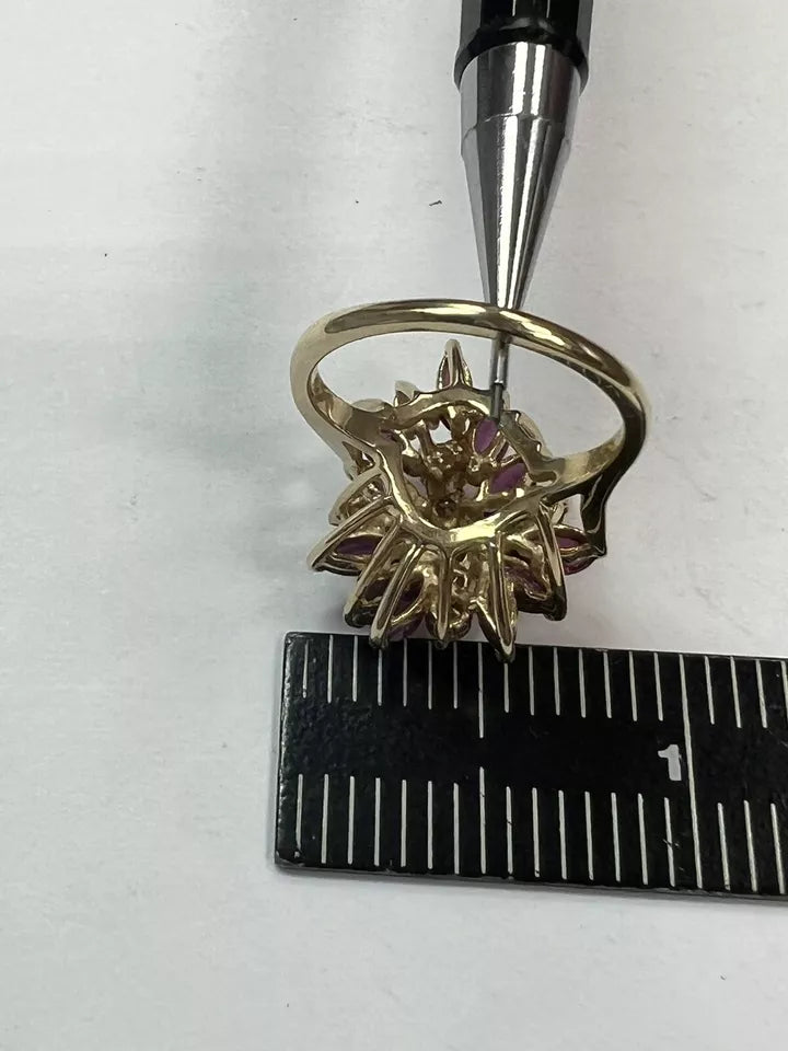 Retro Gold 2.45 Carat Natural Yellow Diamond & Red Ruby Cocktail Ring Circa 1950