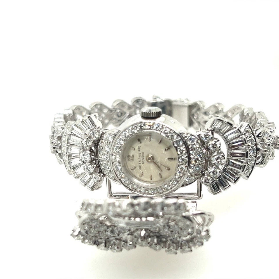 Retro Ladies Platinum Patek Philippe 11 Carat Diamond Watch & Brooche Circa 1950