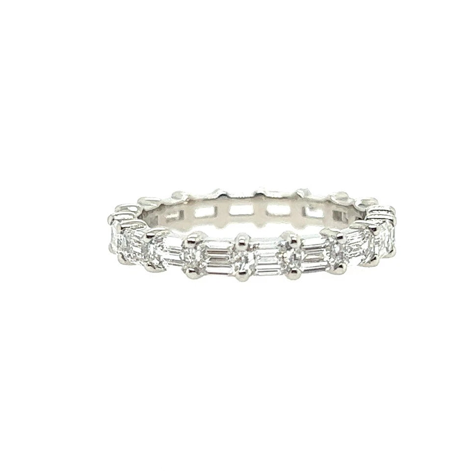 Platinum 2.23 Carat Natural Emerald Cut Near Colorless VS Diamond Eternity Band