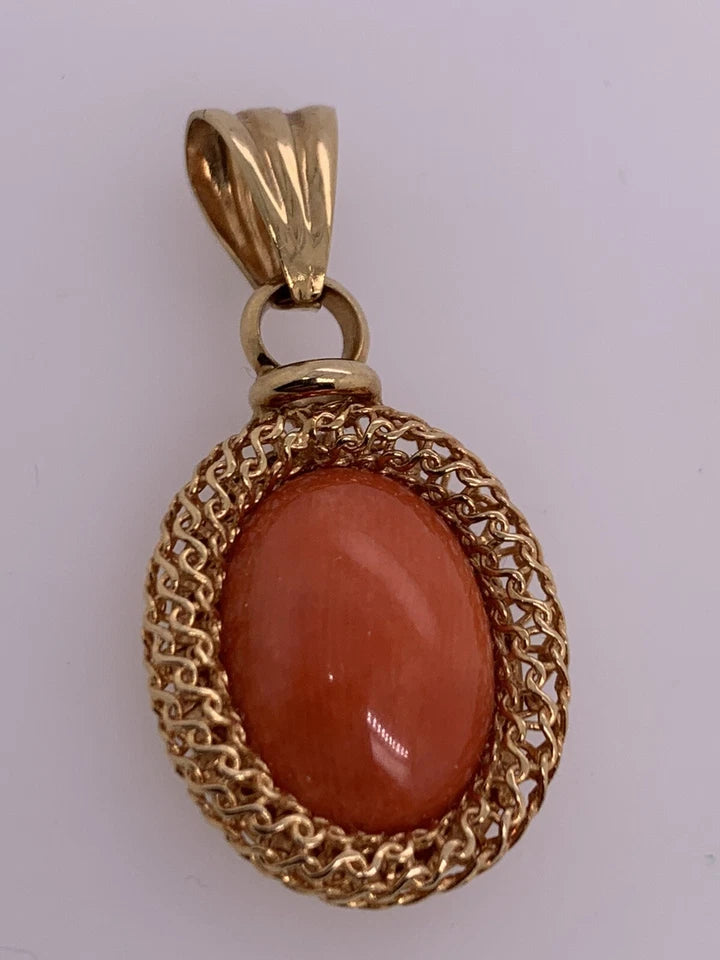 14k 3.94g Gold Pendant Appx 15x11mm Natural Coral Vintage Estate Loose Gem Stone