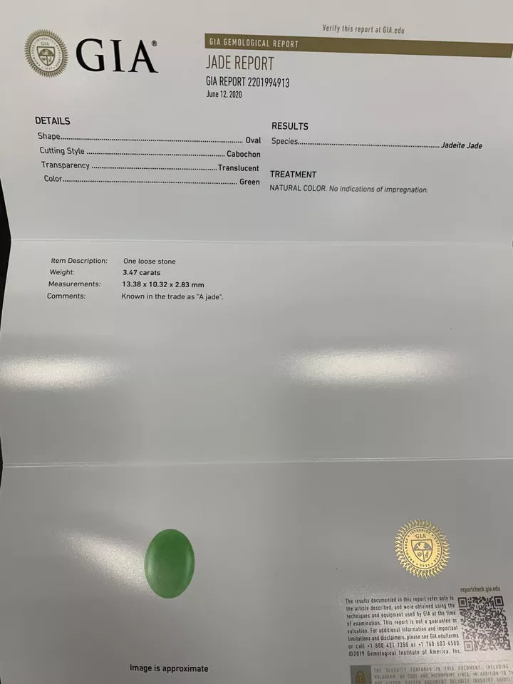 GIA Certified 3.47 Carat Natural Jadeite "A" Jade & Diamond Gold Ring Circa 1950
