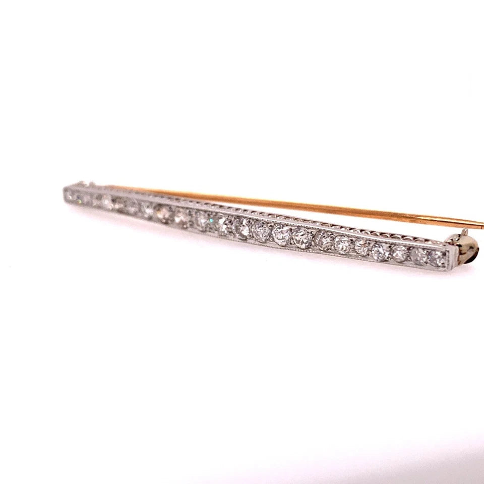Art Deco Gold Pin 1.50 Carat Natural Old European Diamond Brooche Circa 1920
