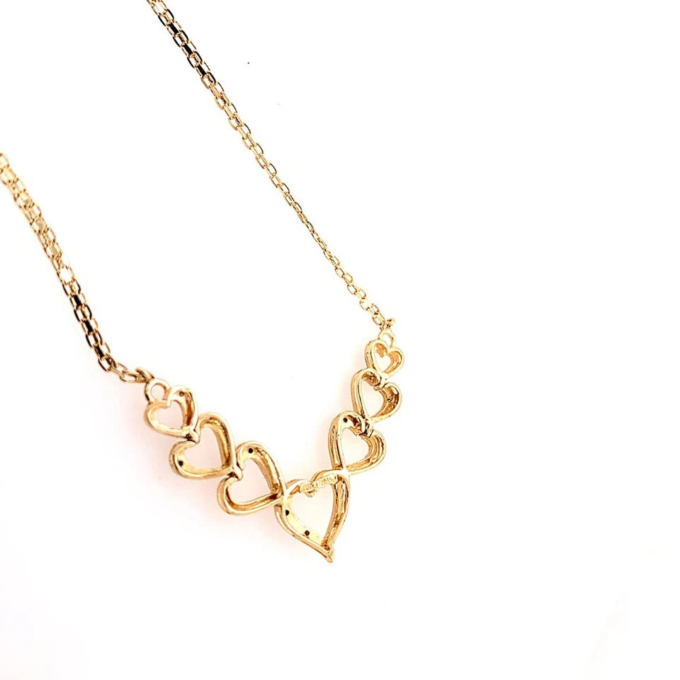 Modern 10k Gold & Natural Diamond 6.2 gram 17.5" inch Heart Necklace