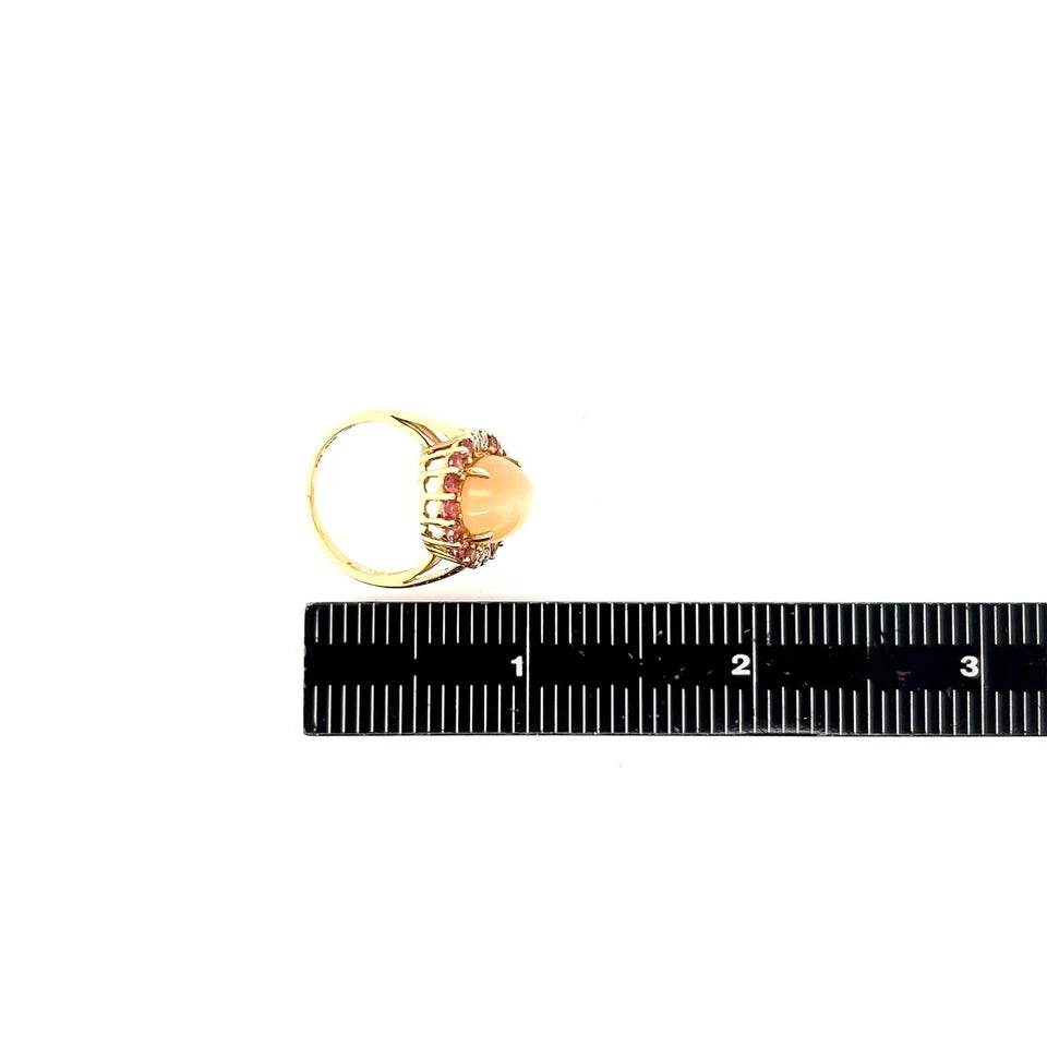 Modern Gold 5.53 Carat Natural Cats-Eye Moonstone & Tourmaline Cocktail Ring