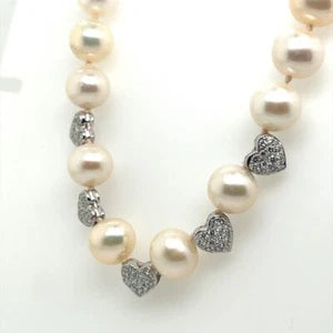 Retro Gold .75 Carat Natural Diamond & 9.5-10mm South Sea Culture Pearl Necklace