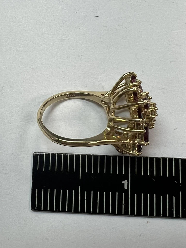 Retro Gold 2.45 Carat Natural Yellow Diamond & Red Ruby Cocktail Ring Circa 1950