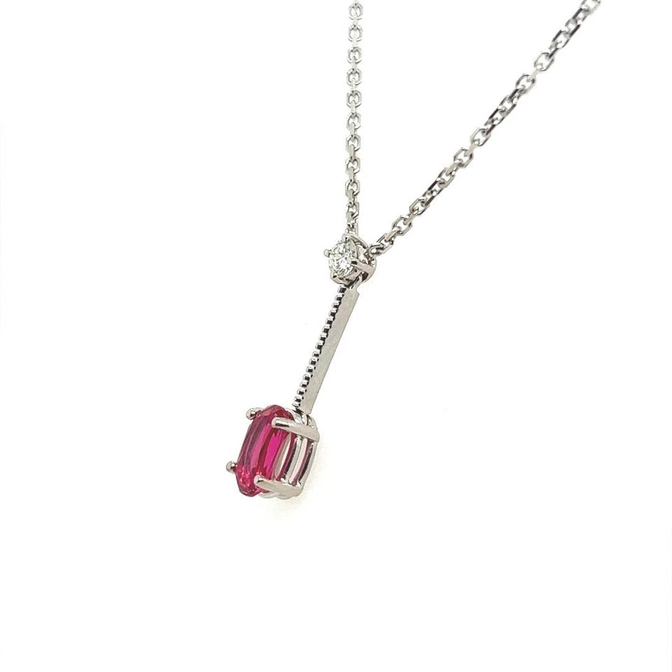 Modern Gold 1.08 Carat Natural Colorless Diamond & Oval Red Spinel Gem Pendant
