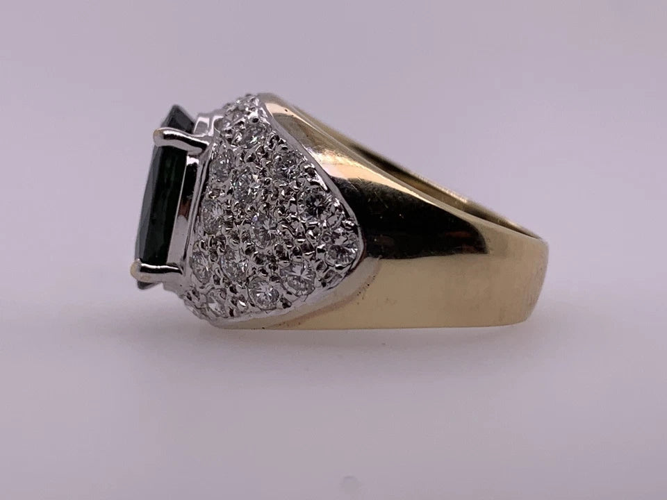 Retro Gold 5.5 Carat Natural Dark Blue Sapphire & Diamond Cocktail Gem Ring 1950