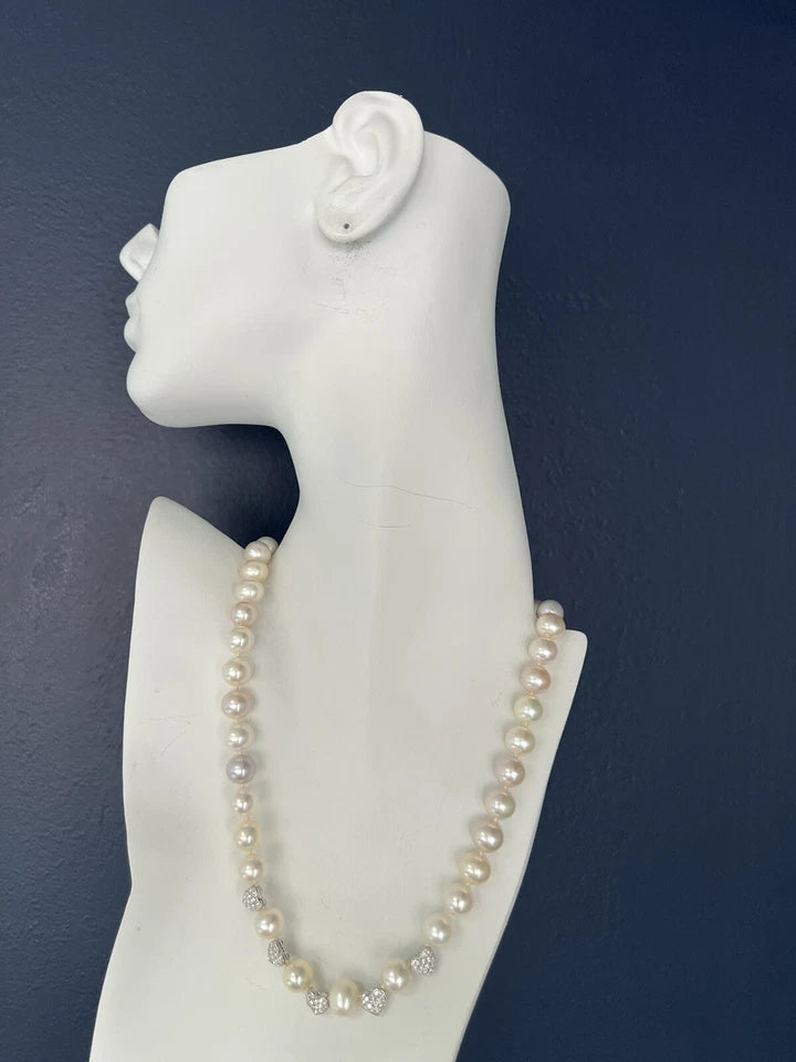Retro Gold .75 Carat Natural Diamond & 9.5-10mm South Sea Culture Pearl Necklace