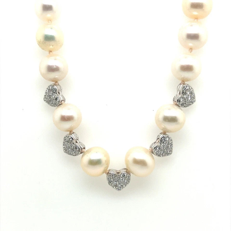 Retro Gold .75 Carat Natural Diamond & 9.5-10mm South Sea Culture Pearl Necklace
