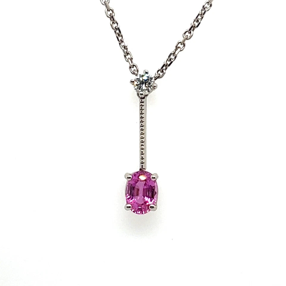 Modern Gold 1.15 Carat Natural Oval Pink Sapphire Gem Stone and Diamond Pendant